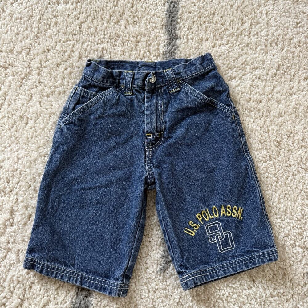 Vtg Kids Size 4 US Polo Assn Wide Leg Shorts Jeans Baggy Skater Y2K Grunge Jorts